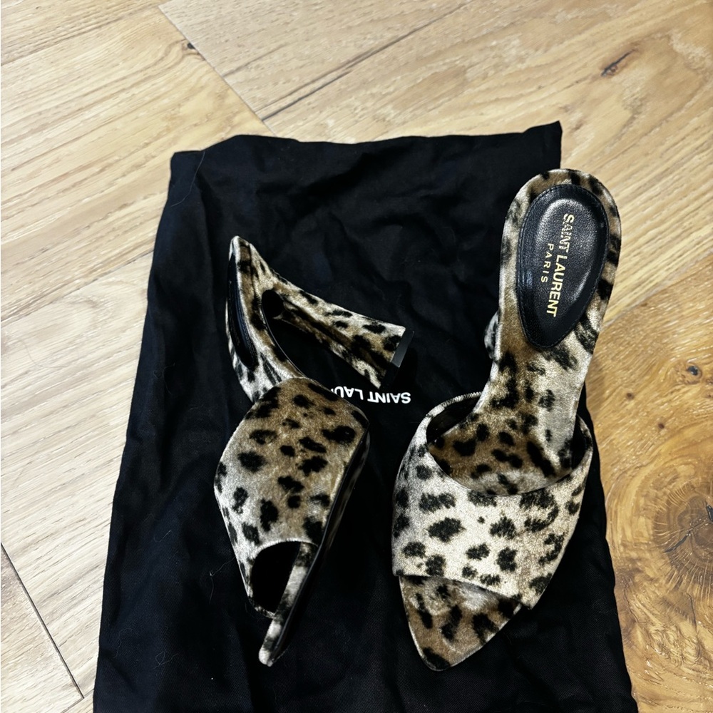 Saint Laurent Leopard Velour Mules 36